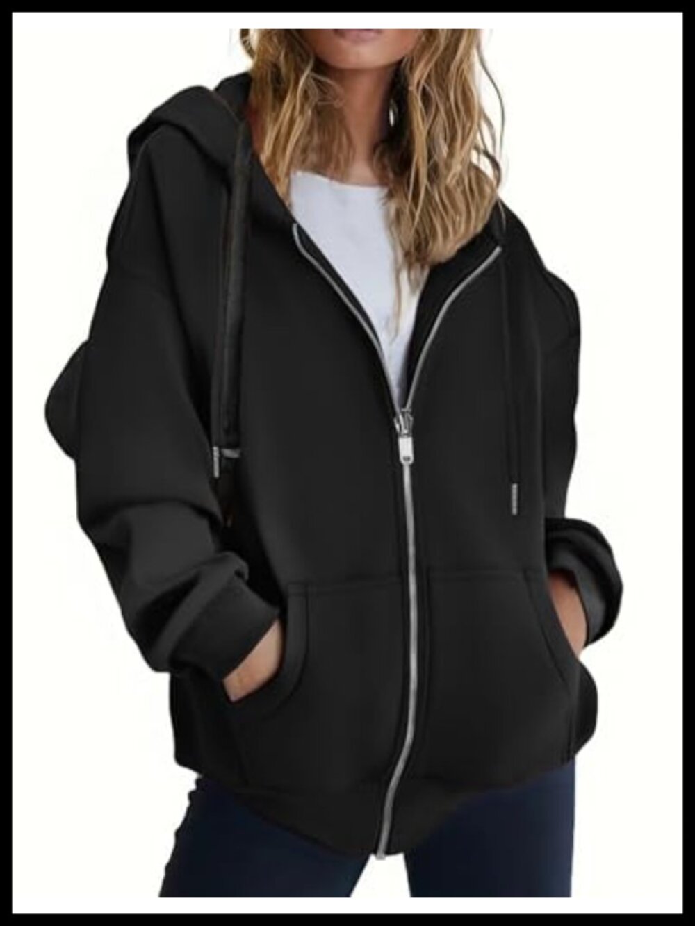 Women Zip Up Hoodie Oversized Fleece Sweatshirt Long Sleeve Pockets